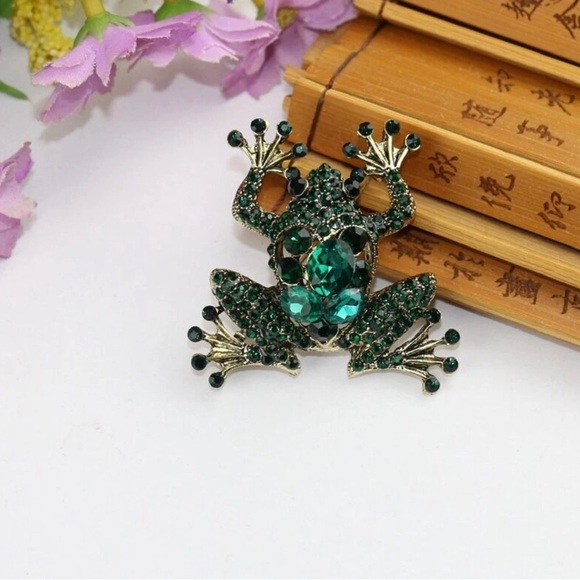 Rhinestone Frog Brooches Women Unisex Classic Animal Party Casual Brooch Pins - Picture 2 of 4